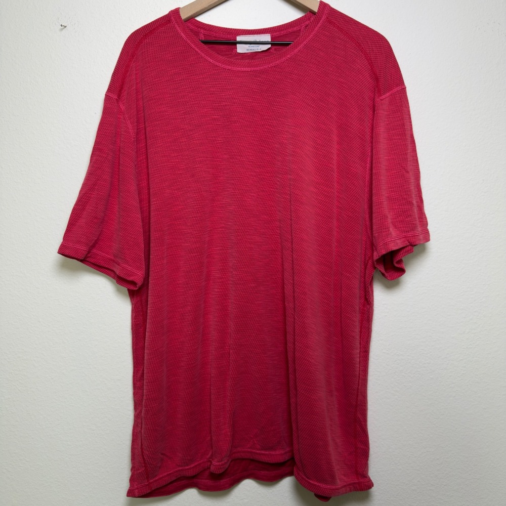 Tommy Bahama Men T-Shirt XL Red IslandZone Reversible Waffle Knit Tee Cool